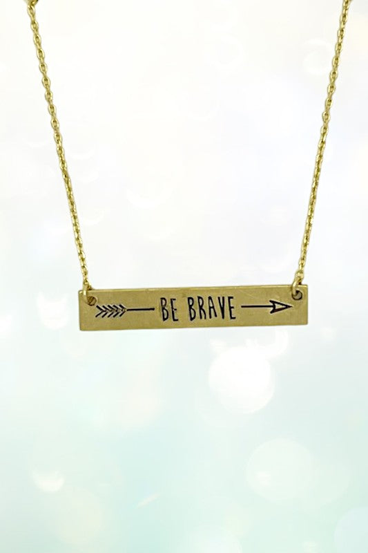 Arrow Brave Message Bar Pendant Necklace