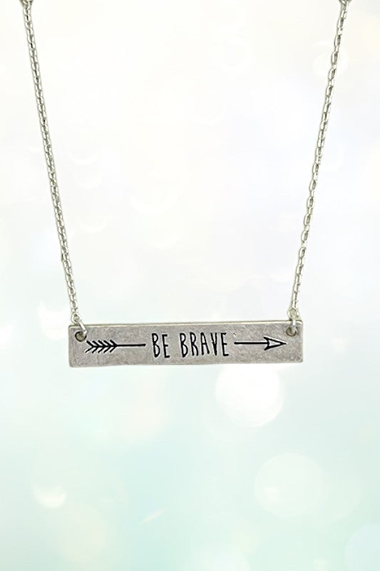 Arrow Brave Message Bar Pendant Necklace