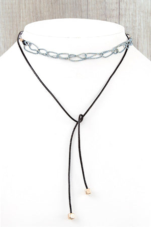 BEADED CHAIN WITH CUBIC END FAUX CORD LINK CHOKER NECKLACE