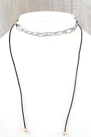 BEADED CHAIN WITH CUBIC END FAUX CORD LINK CHOKER NECKLACE