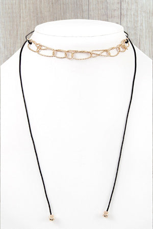 BEADED CHAIN WITH CUBIC END FAUX CORD LINK CHOKER NECKLACE