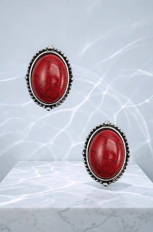 OVAL FRAMED GEM CLIP ON EARRING
