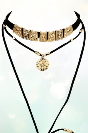 ETCHED METAL LINK CHOKER LAYERED NECKLACE