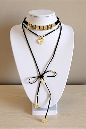 ETCHED METAL LINK CHOKER LAYERED NECKLACE