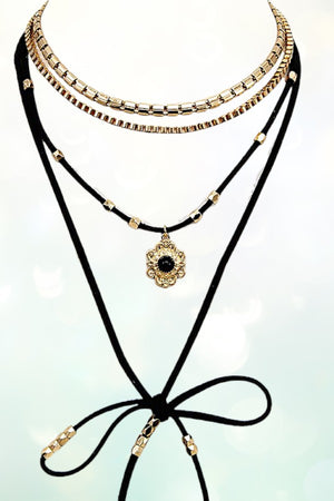 GEM FRAMED PENDANT MULTI LAYER NECKLACE