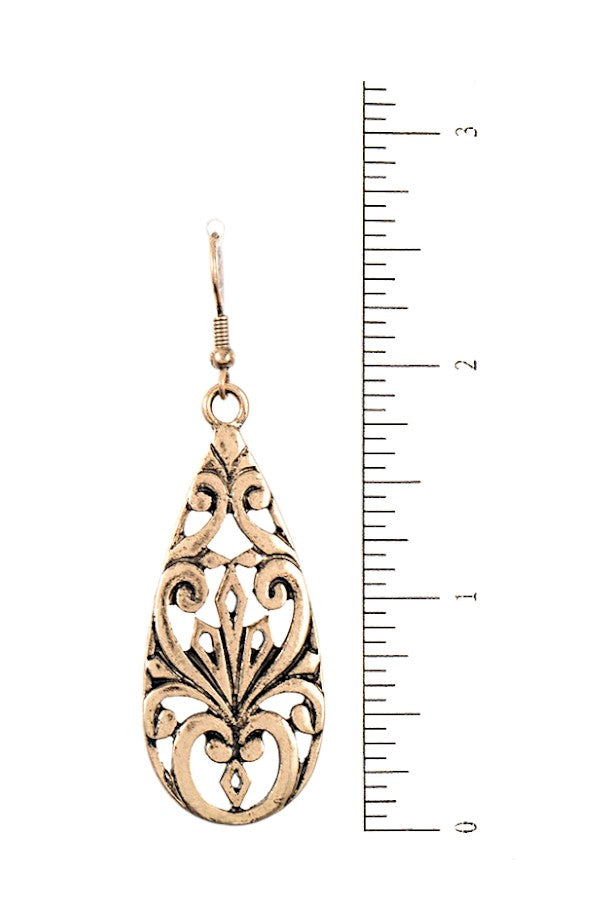 TEARDROP FILIGREE CUT OUT DANGLE EARRING