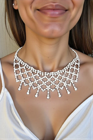RHINESTONE PAVE FRINGE NET COLLAR STATEMENT NECKLACE