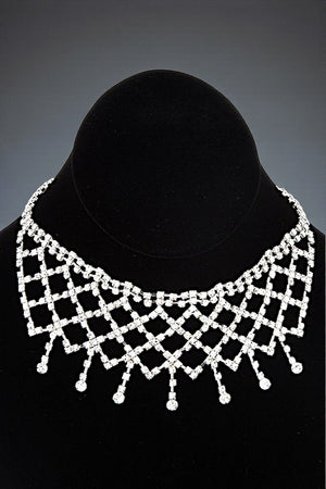 RHINESTONE PAVE FRINGE NET COLLAR STATEMENT NECKLACE