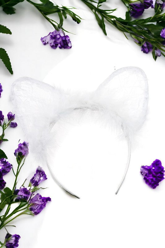 Lace Fur Cat Ear Accent Headband