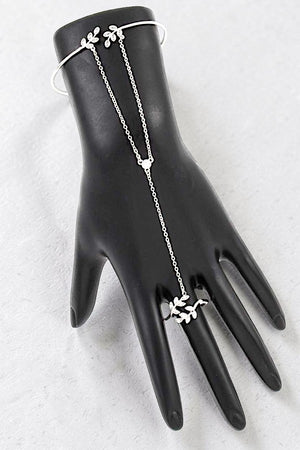 RHINESTONE LEAF VINE DETAILED HAND CHAIN BRACELET