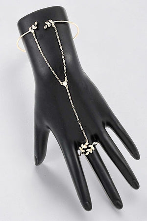 RHINESTONE LEAF VINE DETAILED HAND CHAIN BRACELET