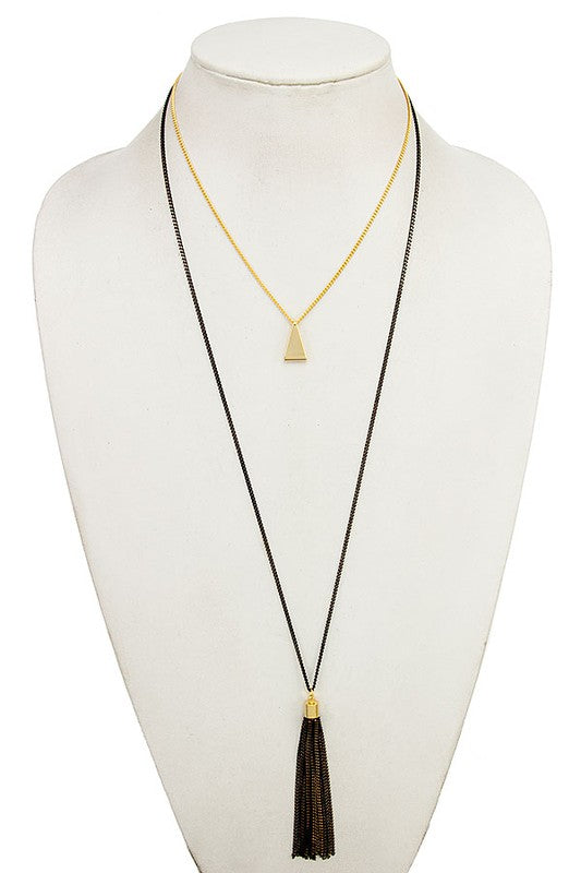 LONG CHAIN TASSEL LAYERED NECKLACE