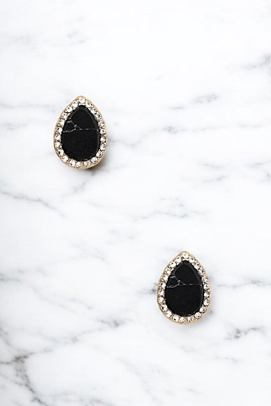 RHINESTONE FRAMED TEARDROP GEM POST EARRING