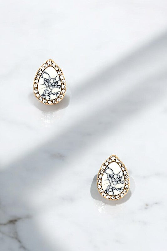 RHINESTONE FRAMED TEARDROP GEM POST EARRING