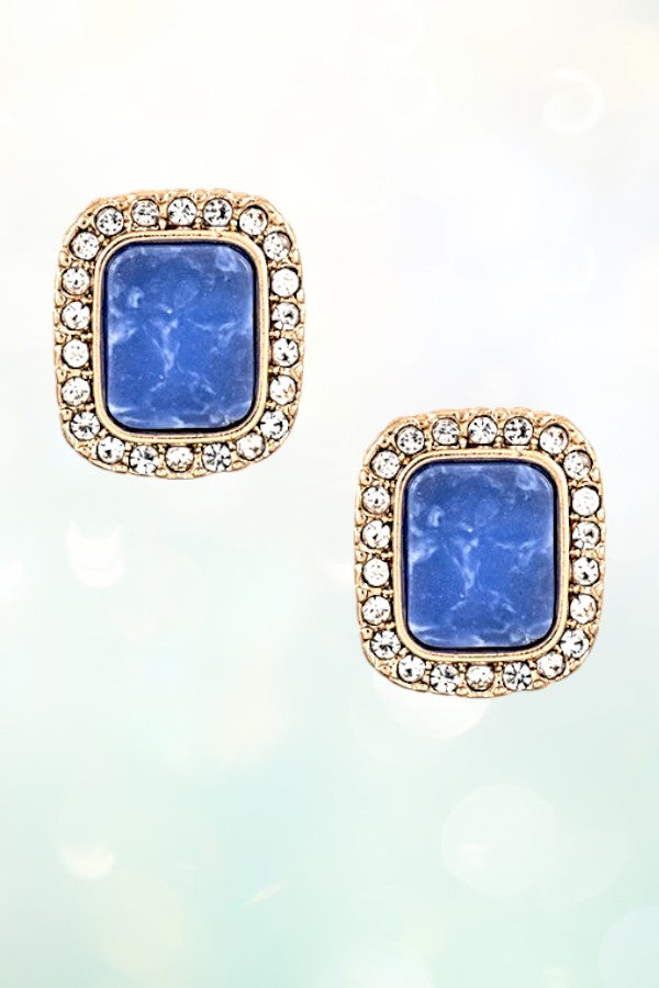 RHINESTONE FRAMED GEMSTONE STUD EARRING