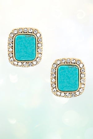 RHINESTONE FRAMED GEMSTONE STUD EARRING
