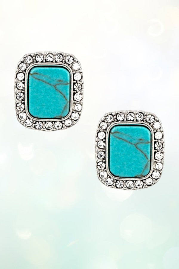 RHINESTONE FRAMED GEMSTONE STUD EARRING