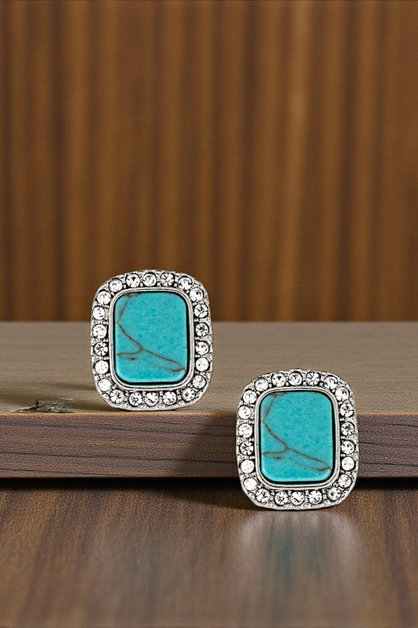 RHINESTONE FRAMED GEMSTONE STUD EARRING