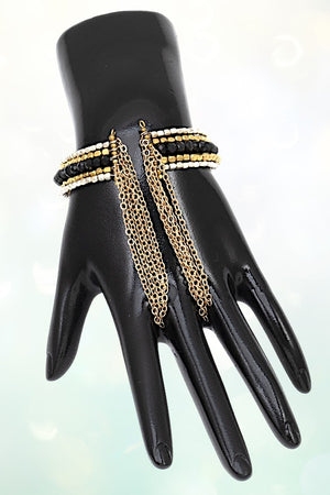 MULTI BEAD CHAIN TASSEL END CUFF BRACELET