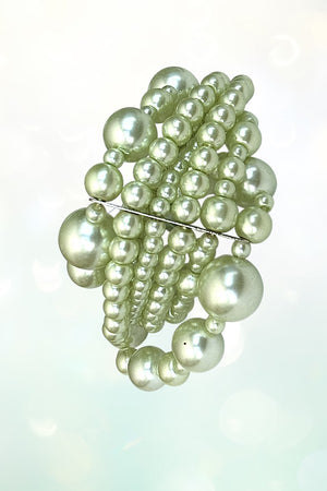 SHINY PEARL BEADS 6 STRANDS STRETCH BRACELET