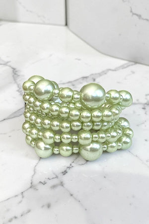 SHINY PEARL BEADS 6 STRANDS STRETCH BRACELET