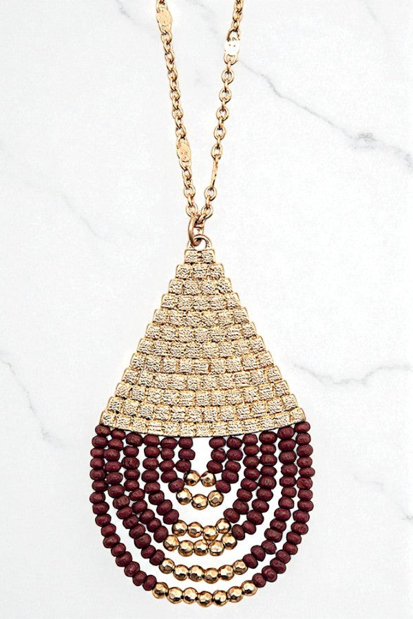 BEADED TEARDROP ELONGATED NECKLACE