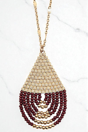 BEADED TEARDROP ELONGATED NECKLACE