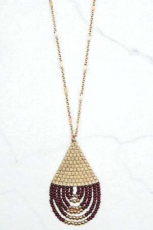 BEADED TEARDROP ELONGATED NECKLACE