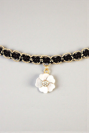 FLORAL SHELL PENDANT BEAD CHAIN CHOKER NECKLACE