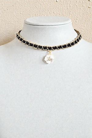 FLORAL SHELL PENDANT BEAD CHAIN CHOKER NECKLACE