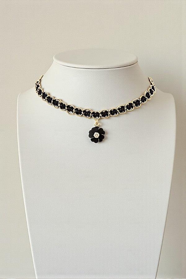 FLORAL SHELL PENDANT BEAD CHAIN CHOKER NECKLACE