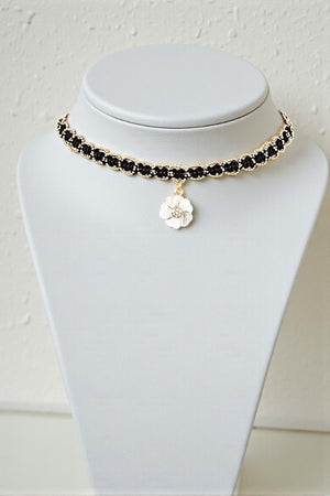 FLORAL SHELL PENDANT BEAD CHAIN CHOKER NECKLACE