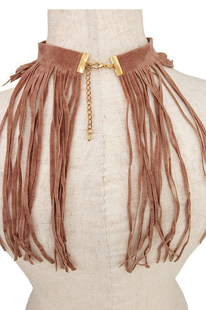 Faux Suede Fringe Statement Choker