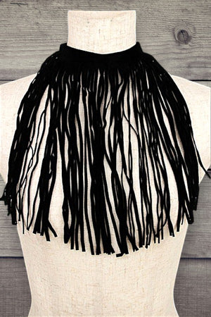 Faux Suede Fringe Statement Choker Necklace