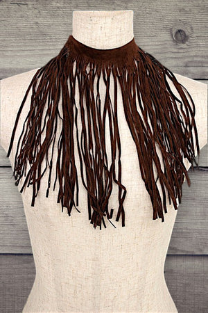 Faux Suede Fringe Statement Choker Necklace