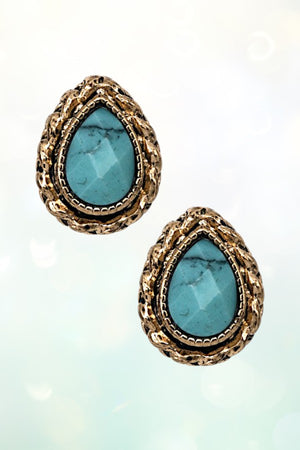 BRAIDED FRAME FACETED SEMI STONE POST EARRING