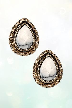 BRAIDED FRAME FACETED SEMI STONE POST EARRING