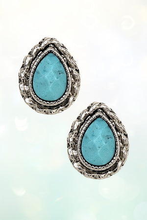 BRAIDED FRAME FACETED SEMI STONE POST EARRING