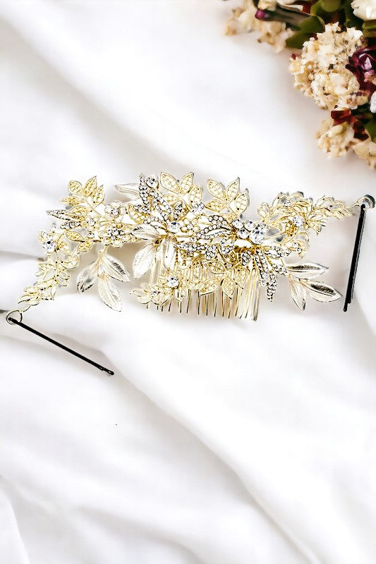 Floral Vine Crystal Accent Hair Comb Insert