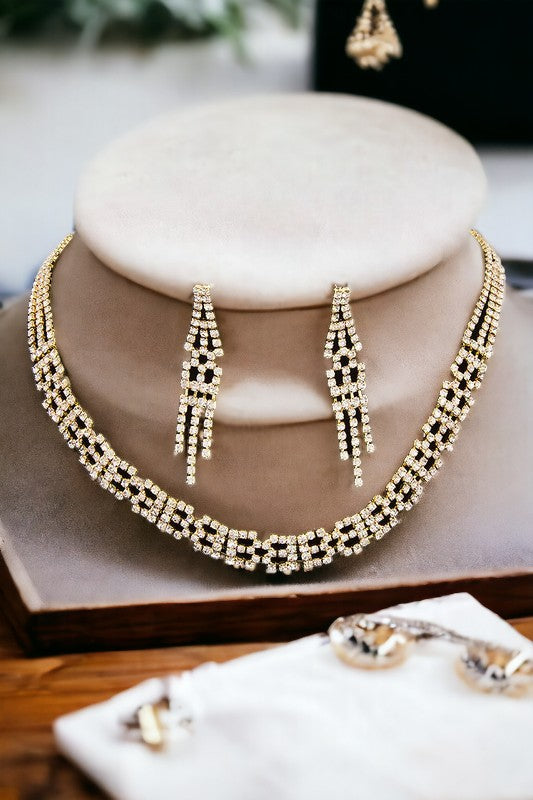 Rhinestone Crystal Gem Pave Necklace Set