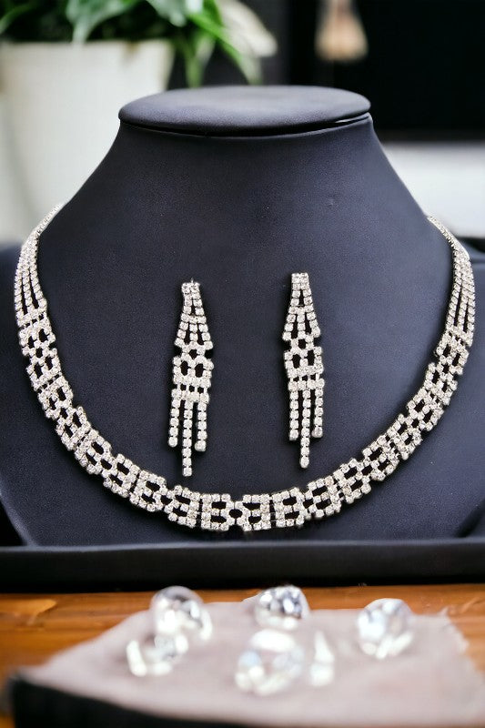 Rhinestone Crystal Gem Pave Necklace Set