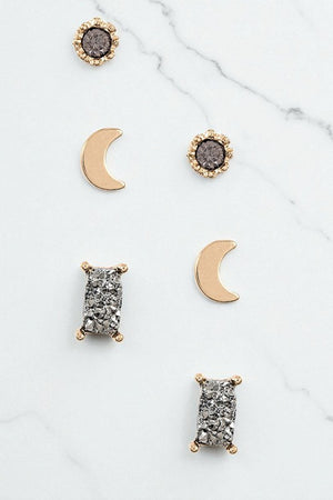 MIX MOON POST EARRING SET