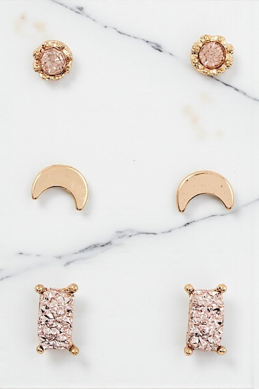 MIX MOON POST EARRING SET