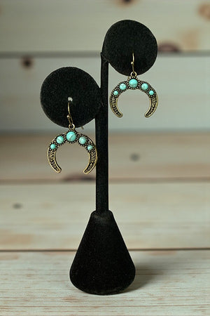 WESTERN SEMI PRECIOUS TQ GEM ACCENT ETCHED CURVE DANGLE EARRING