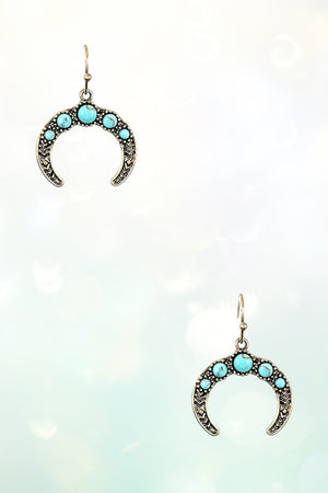 WESTERN SEMI PRECIOUS TQ GEM ACCENT ETCHED CURVE DANGLE EARRING