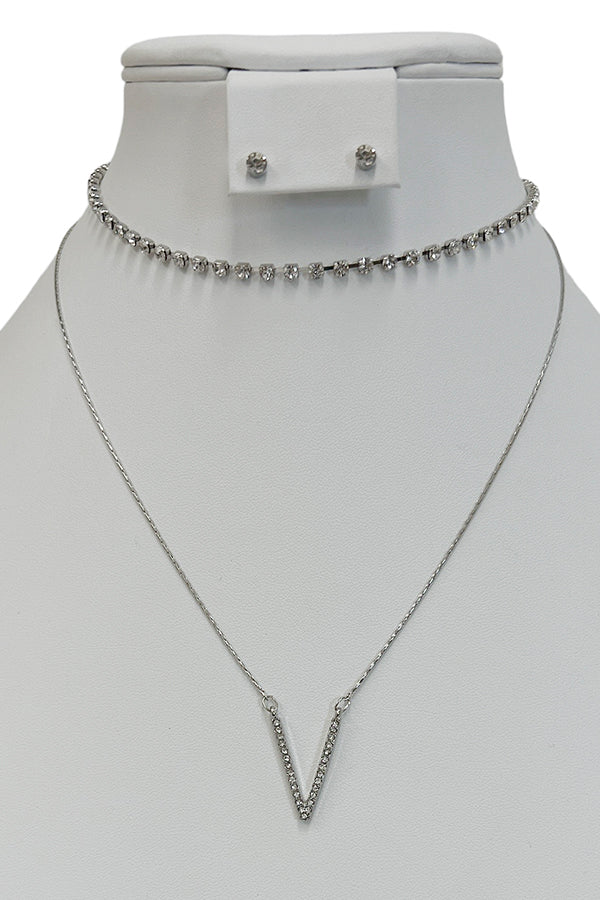 Rhinestone Pave Choker Necklace Set