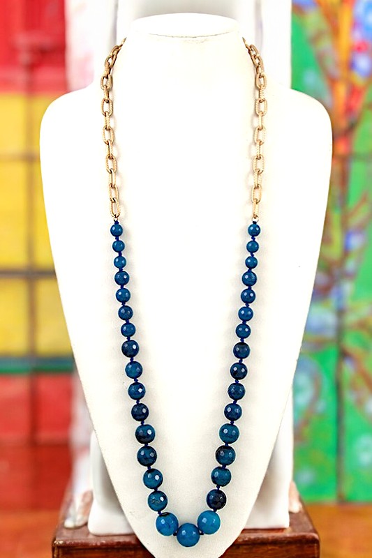 ELONGATED FACETED BEAD CHAIN NECKLACE