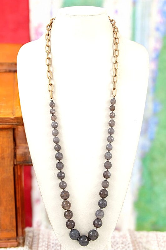 ELONGATED FACETED BEAD CHAIN NECKLACE