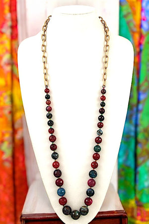 ELONGATED FACETED BEAD CHAIN NECKLACE