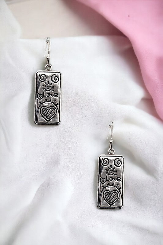 Love Etched Drop Earring